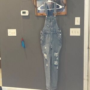 Distressed Denim Overalls - Blue Women Jeans